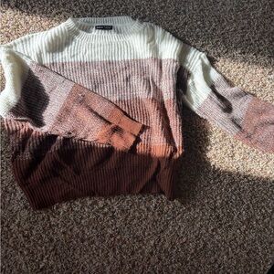 Forever 21 Cream and Brown Crew Neck Sweater
